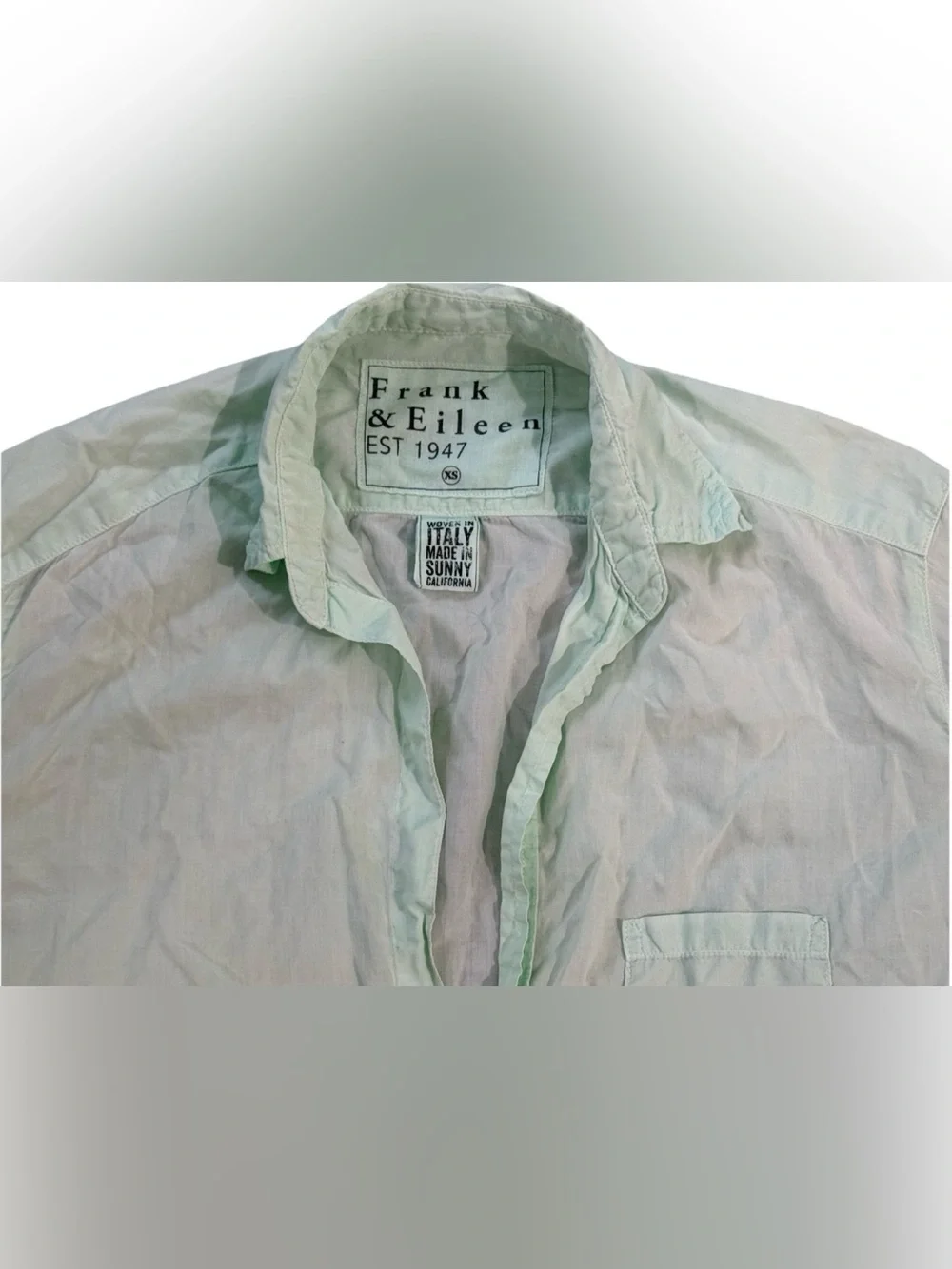Frank & Eileen Barry Shirt Women XS Mint Green Cotton Button Up Italian Fabric